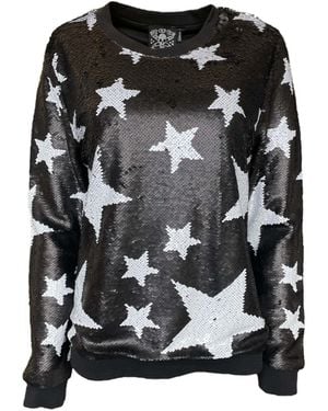 Any Old Iron Reversible Sequin Sparkle Star Sweatshirt - Black