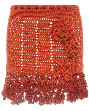 Andreeva Chrysanthemum Terracotta Handmade Crochet Mini Skirt - Red