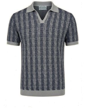 Ron Tomson Textured Knit Polo Shirt - Grey