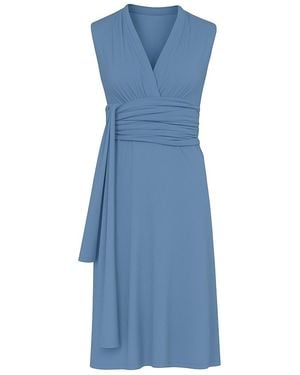 Conquista Dusty Light Sleeveless Jersey Dress With Waist Tie - Blue