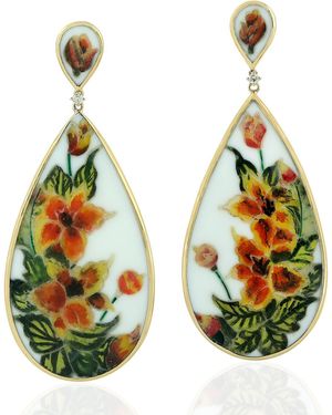 Artisan Diamond & Bakelite Floral Drop Earrings – Artistic Design - Green