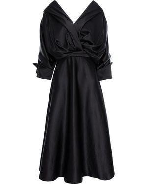 Acob a Porter Draped Flare Midi Dress - Black