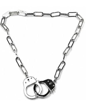 Jagged Halo Jewelry Love Bond Handcuff Chain Necklace Stainless Steel Rhodium Plating - Metallic