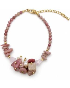 Angel Barocco Rhodonite, Rose Quartz & Pearl Cluster Bracelet - Pink