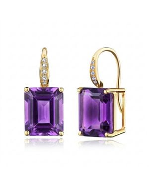 Kai Fine Jewelry Solid Natural Emerald-Cut Amethyst & Diamond Drop Earrings - Purple