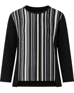 Conquista Striped Long Sleeve Zip Detail Top - Black