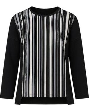 Conquista Striped Long Sleeve Zip Detail Top - Black