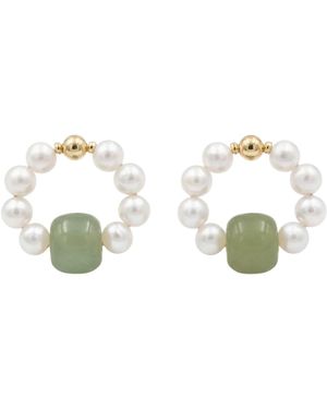 seree Isa Beaded Pearl Jade Hoop Earrings - Green