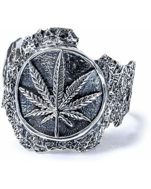 German Kabirski Kush Oxidized Ring With Cannabis Symbol - Blue