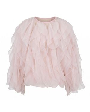 Modenaire Sheer Tiered Ruffle Blouse - Pink