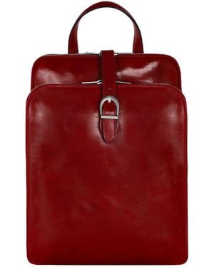 Time Resistance Convertible Leather Backpack Shoulder Bag - Red
