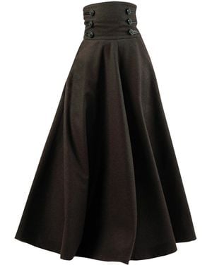 Nikka Place Long Wool Winter Skirt With Pockets - Black
