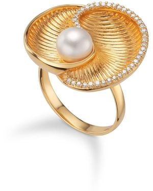 Augustine Jewels Baroque Pearl And Diamond Shell Ring - Metallic