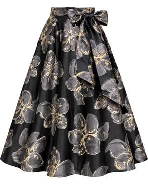Richa Sharma Handcrafted Floral Organza Jacquard Silk Midi Skirt With Metallic Weave - Black