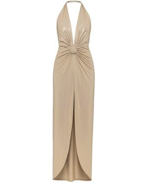 Nissa Backless Lamé Maxi Dress - Natural