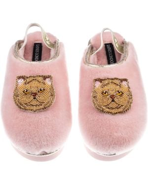 Laines London Flatform Cloud Slippers With Double Ginger Persian Cat Brooches - Pink
