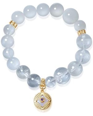 Aurozia Five Elements Metal Vermeil Moonstone Aura Pendant Crystal Gemstone Beads Bracelet - Blue