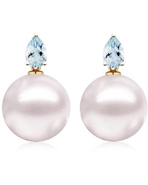 Kai Fine Jewelry Solid Natural Aquamarine & Freshwater Round Pearl Venus Tears Convertible Drop Earrings - Multicolour