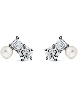 SALLY SKOUFIS Eclipse Stud Earrings With Natural Pearls & Made Cz Diamond Stimulant - White