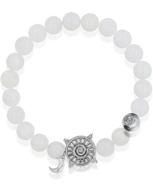 Aurozia Three Charms Solar Meridian Whitegold Plated Sundial And The Sun Crystal Moonstone Beaded Bracelet - Metallic