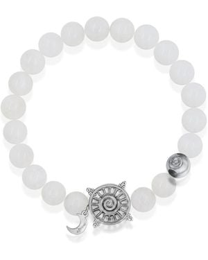 Aurozia Three Charms Solar Meridian Whitegold Plated Sundial And The Sun Crystal Moonstone Beaded Bracelet - Metallic