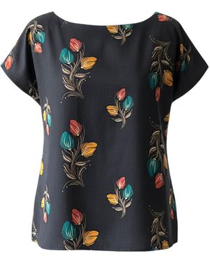 Stovaria Floral Cotton-Silk Blouse – Subtle Sheen, Everyday Charm - Black