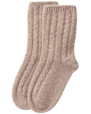Kinalba Neutrals Ladies Taupe Cable Cashmere Bed Socks - Natural