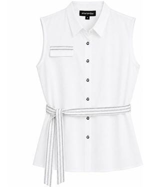 Smart and Joy Sleeveless Shirt With Trimming - White