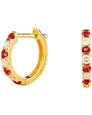 Juvetti Stacy Ruby & Diamond Huggie Hoop Earrings - Metallic