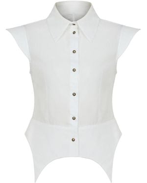 MAYAMU Sade Cotton Shirt With Shoulder And Waist Details - White