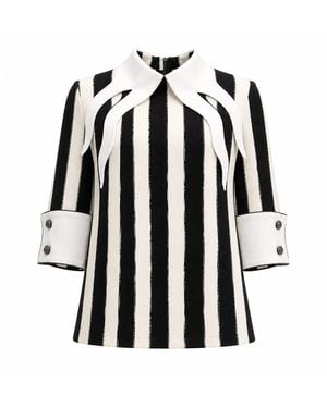 Julia Allert Neutrals Semi-Formal Striped Blouse With Double Contrasting Details - Black
