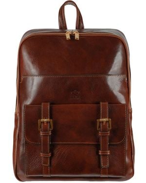 Time Resistance Leather Backpack Travel Bag - Brown