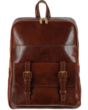 Time Resistance Leather Backpack Travel Bag - Brown