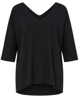 Conquista Loose Fit V Neck Top With ¾ Sleeves By Fashion - Black