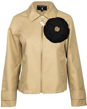 House of Laines London Neutrals Laines Couture Hand Embellished Organza Flower Trench - Natural