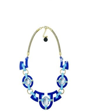 Gissa Bicalho Handmade Acrylic Necklace Plastron Oval Cut Stone - Blue