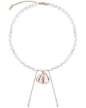 My Little Nature Freshwater Pearls Necklace With Plated Natural Seashell - Metallic