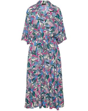 concept A trois Midi Shirt Dress With Front Buttons And Pockets - Blue
