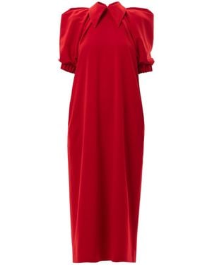 Julia Allert Collared Puff Sleeve Midi Dress