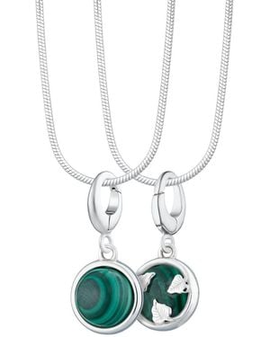 Lily Charmed Sterling Malachite Healing Stone Necklace With Round Snake Chain - Green