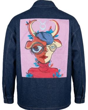Zasta Studio Zodiac Virgo Denim Embroidered Coat Jacket - Blue