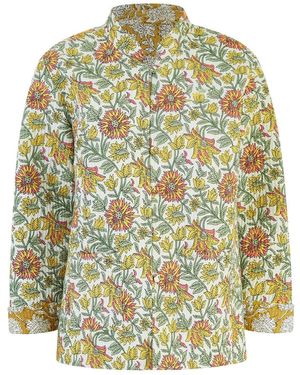 Yumi' Floral Print Reversible Cotton Quilted Jacket - Yellow