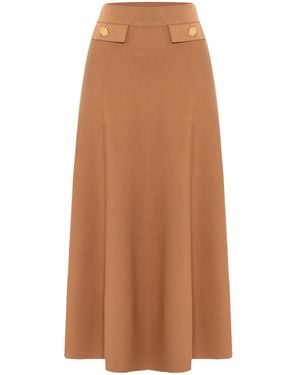 Peraluna Vivien Midi Flared Knit Skirt - Brown