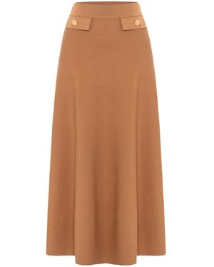 Peraluna Vivien Midi Flared Knit Skirt - Brown