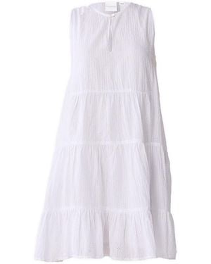 REISTOR Embroidered Everyday Sleeveless Short Tiered Dress - White