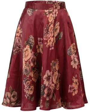 Stovaria Deep Organza Silk Knee Length A Line Skirt - Red