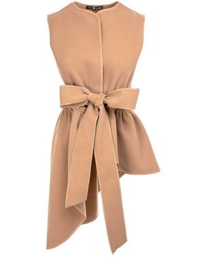 IZABELA MANDOIU Neutrals Vest With Asymmetrical Lines And With Belt - Natural