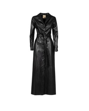 Julia Allert Long Button-Up Eco-Leather Trench - Black