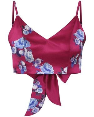 Sophie Cameron Davies Berry Floral Silk Crop Top - Red