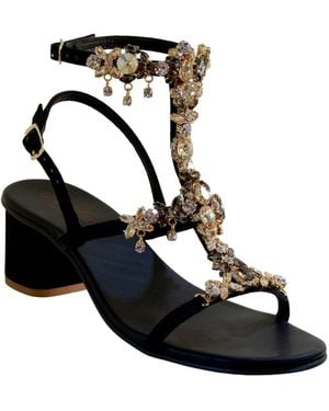 DAMAPREZIOSA Matilde Jewel Sandals With Diamond Crystals And Block Heel - Black